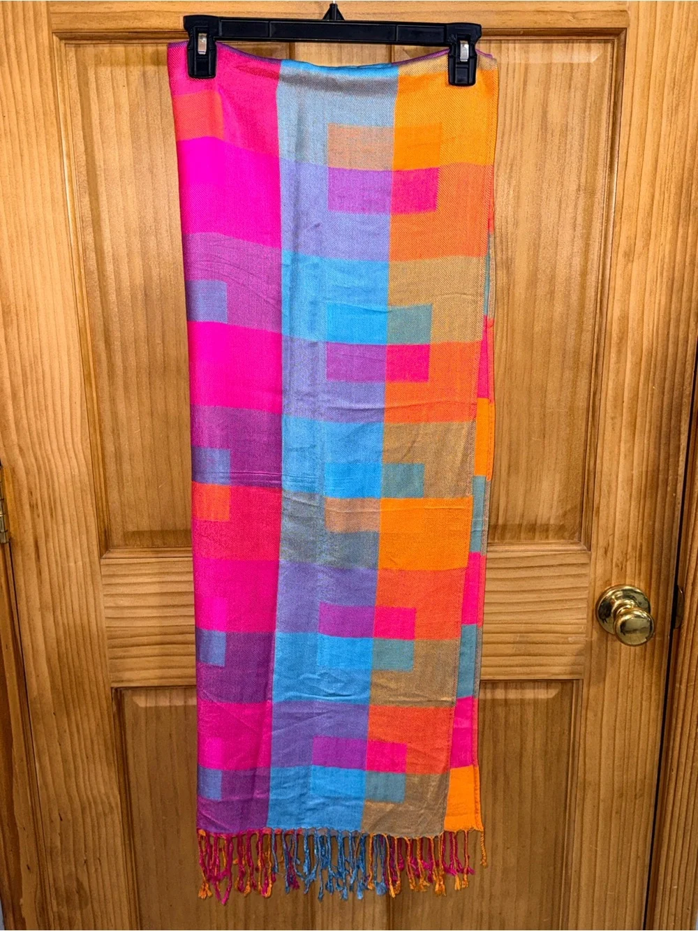 NWOT Mendes Pashmina Multicolor Colorblock Woven Fringe Scarf-28”x78-EC
